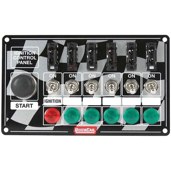 Quickcar Racing Products Quickcar Racing Products QRP50-164 ICP20 Ignition Race Panel - Ignition Switch; Momentary Starter Button with- 5-Accessory Switches - Lights - ATC Fused QRP50-164 - main